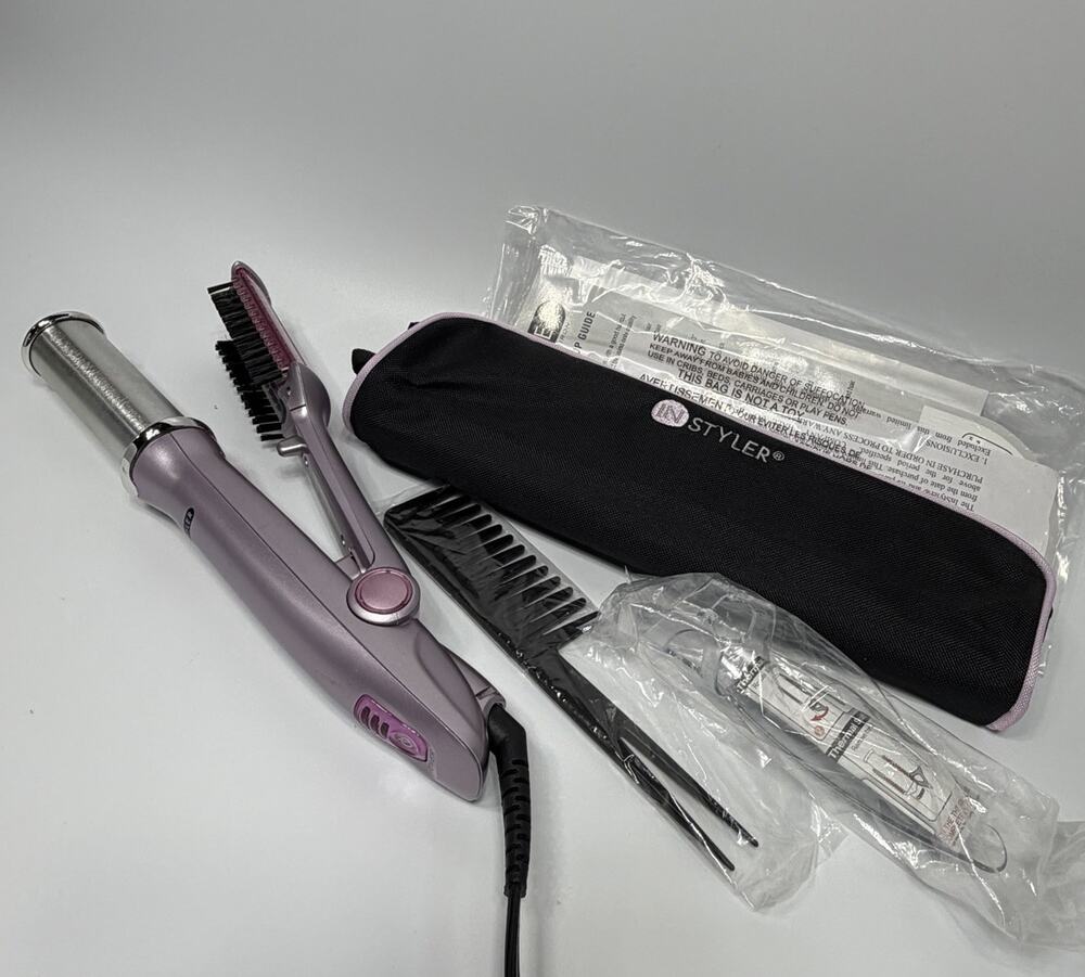 InStyler Wet to 2 Dry Rotating Curling Iron Brush Purple Complete Bag Comb NEW